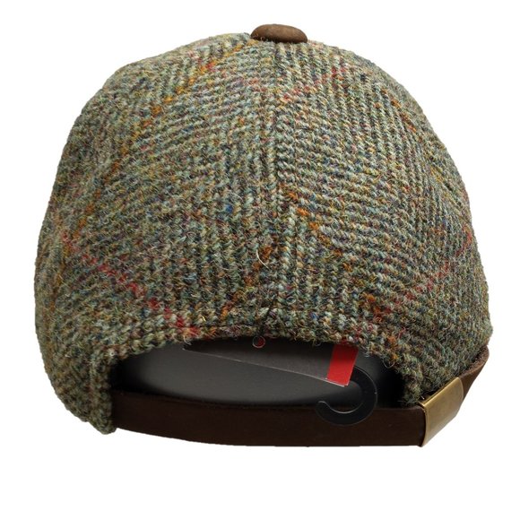Harris Tweed® Hartside Leather Peak Baseball Cap HS16 Adjustable SAGE/WINE/GOLD - Picture 6 of 10